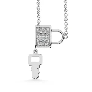 10K White Gold 1/5 Ct.Tw.Diamond Lock & Key Neckalce