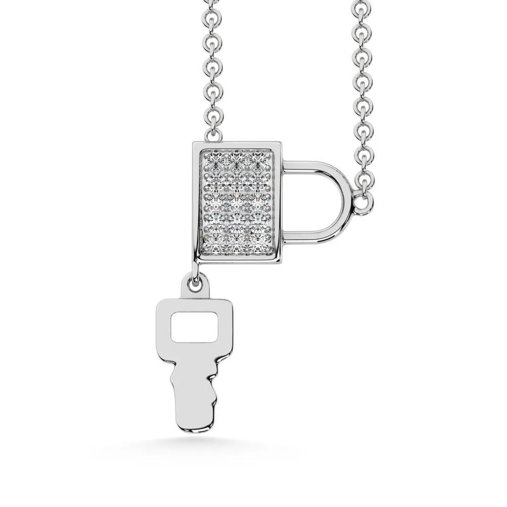 10K White Gold 1/5 Ct.Tw.Diamond Lock & Key Neckalce