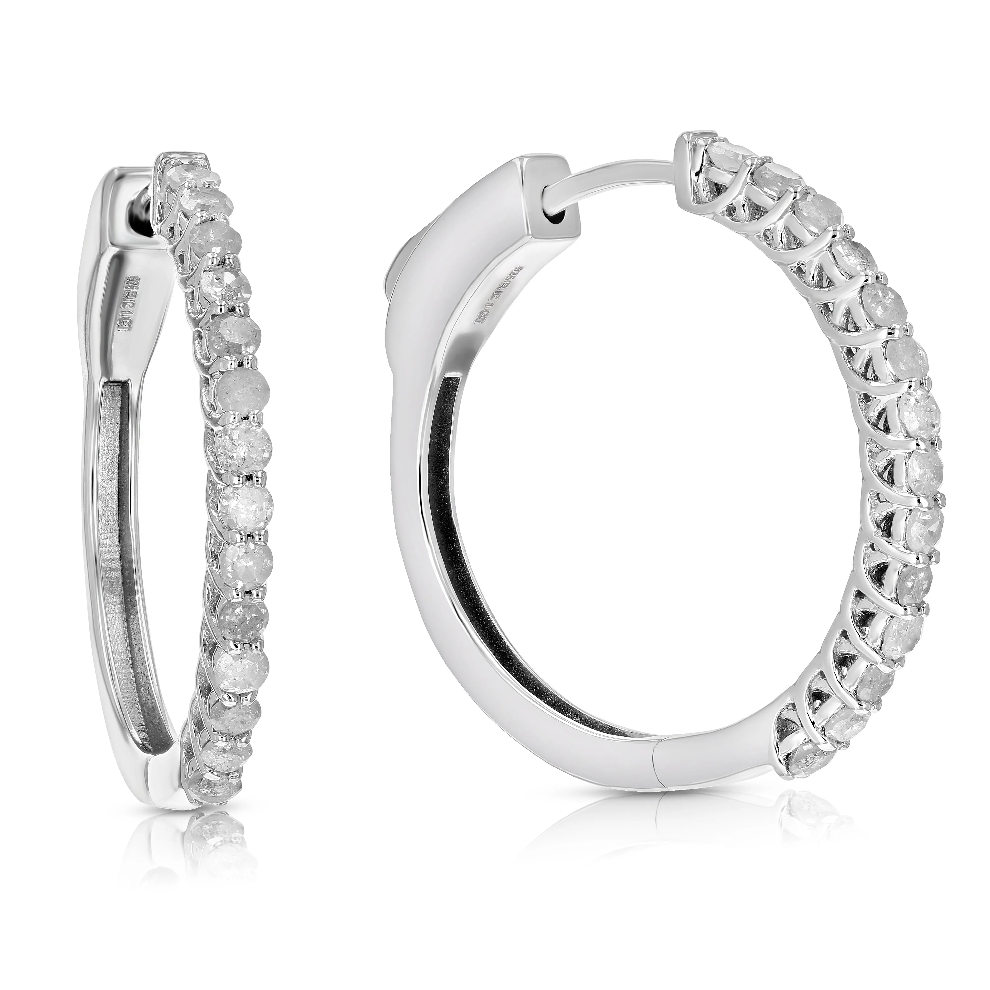 1/2 cttw Diamond Graduated Hoop Earrings in Sterling Silver