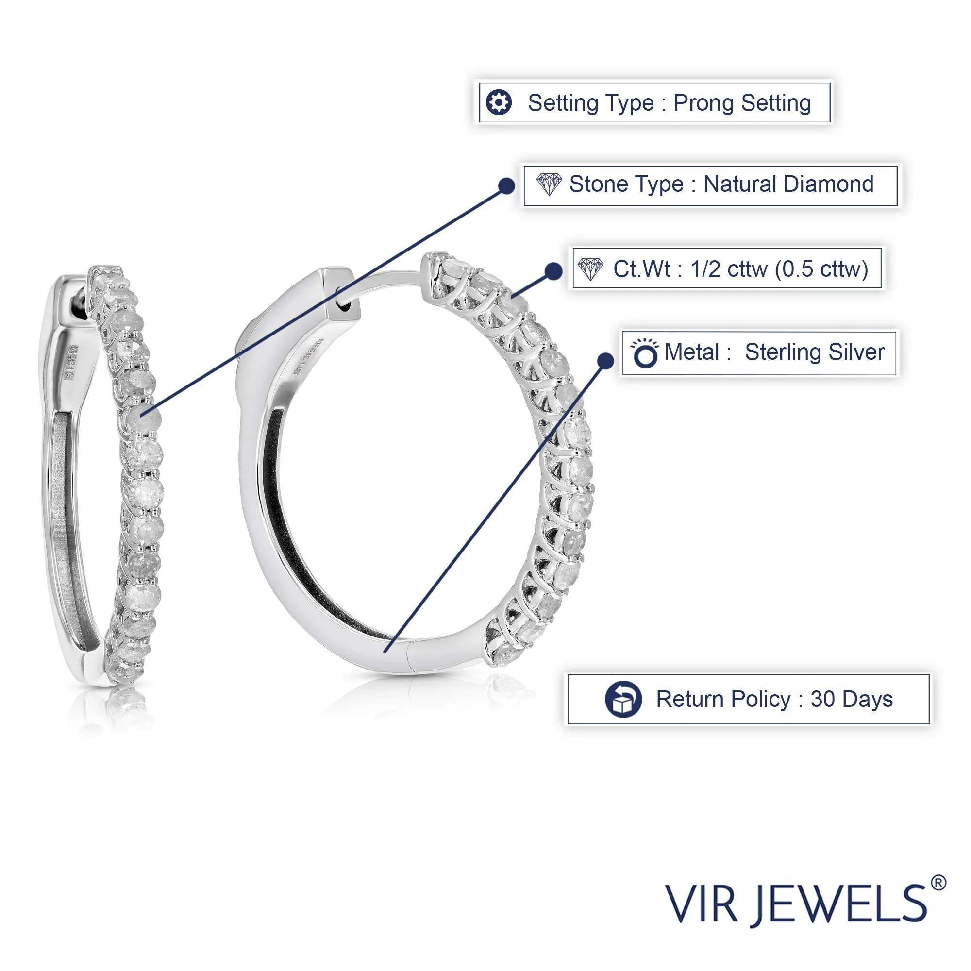 1/2 cttw Diamond Graduated Hoop Earrings in Sterling Silver