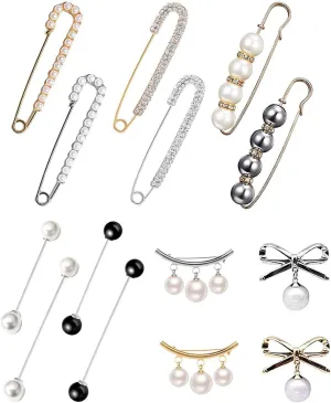 14 PCS Brooch Pins Faux Pearl Safety Pins Sweater Shawl Clips Vintage Shirts Dresses Cardigan Collar Brooches Pins Set