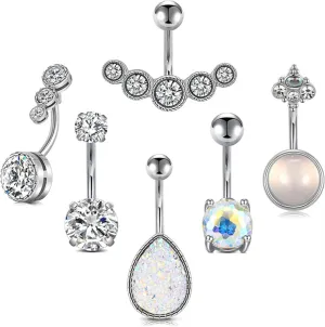 14g Belly Button Rings Surgical Steel CZ with Retainers Navel Ring Barbell for Women Girls Body Piercing Jewelry Rose Gold Silver