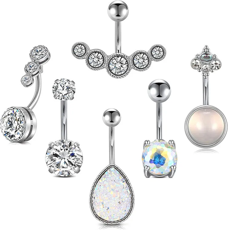 14g Belly Button Rings Surgical Steel CZ with Retainers Navel Ring Barbell for Women Girls Body Piercing Jewelry Rose Gold Silver