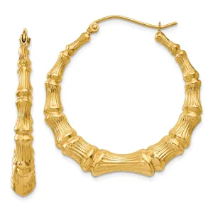14K Gold Polished Bamboo Hoop Earrings for Elegant Women