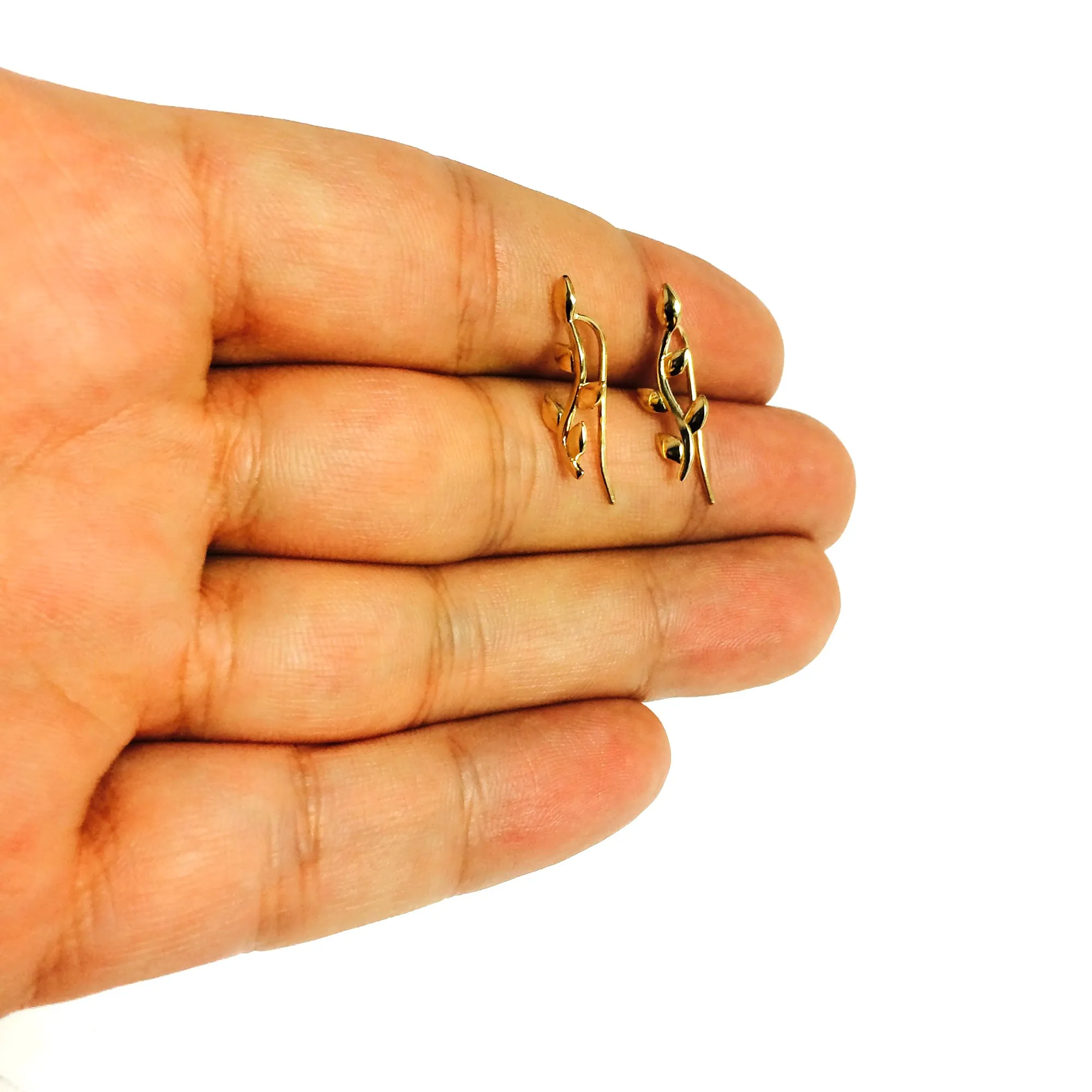14K Yellow Gold Olive Tree Branch Climber Earrings
