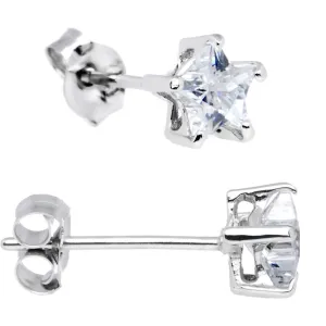 14kt White Gold .23ct Basket Set Star CZ Stud Earrings