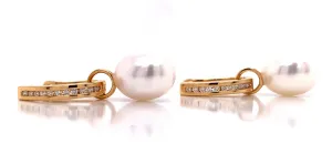 18ct Yellow Gold Fresh Water Cultured Pearl And 0.14ct Earth Grown Diamond  Drop Earrings