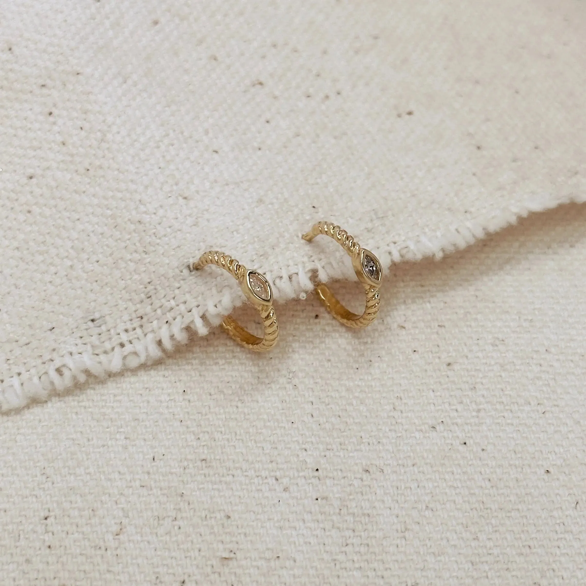 18k Gold Filled Earrings Mini CZ Eye C Hoop