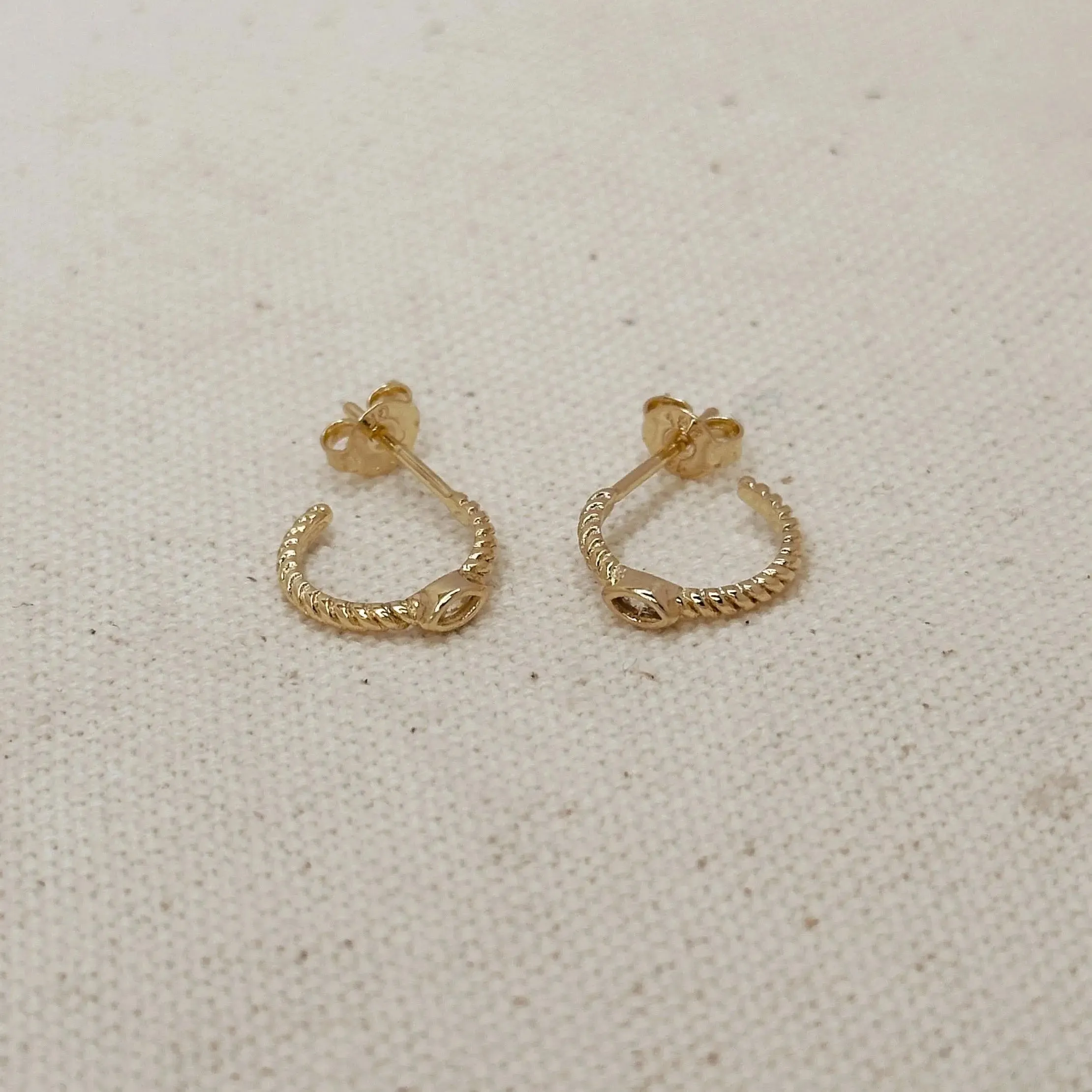 18k Gold Filled Earrings Mini CZ Eye C Hoop