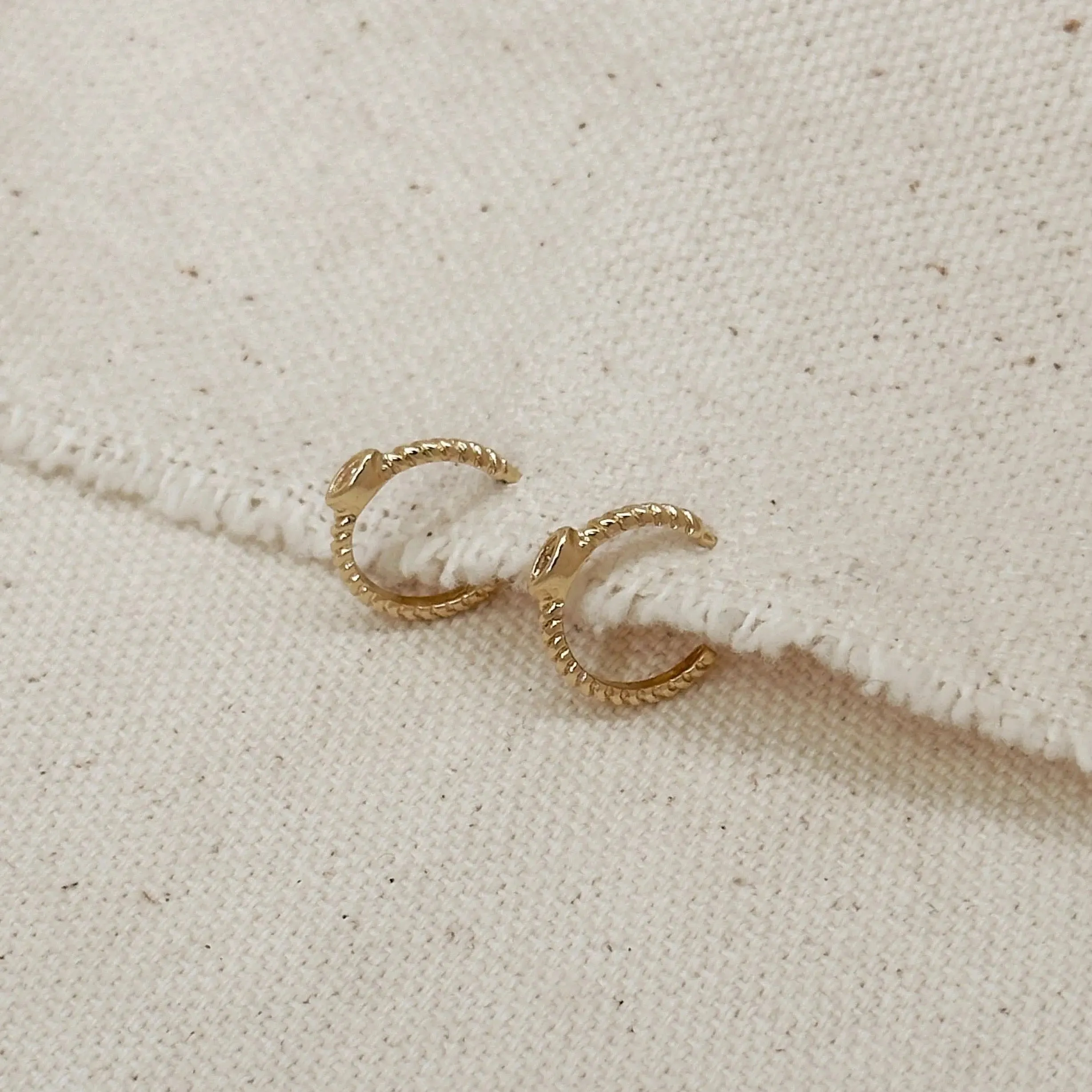 18k Gold Filled Earrings Mini CZ Eye C Hoop