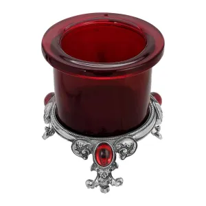 1928 Jewelry Pewter Votive Oval Stone Glass Candle Holder