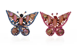1950s Hattie Carnegie Iridescent Pink & Blue Butterfly Brooch Pair
