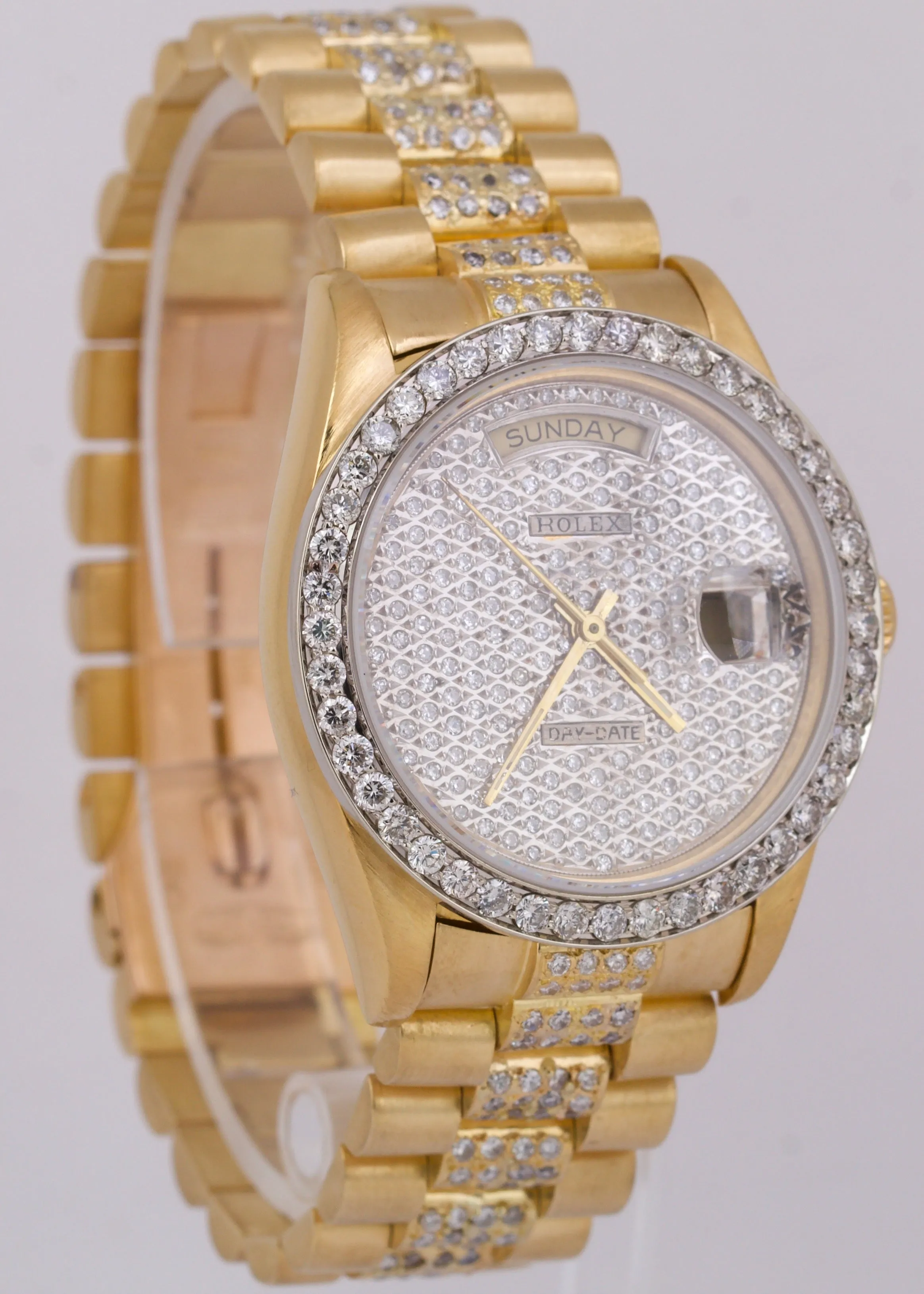 1979 Rolex Day-Date President 36mm DIAMOND PAVE 18K Yellow Gold Watch 18038