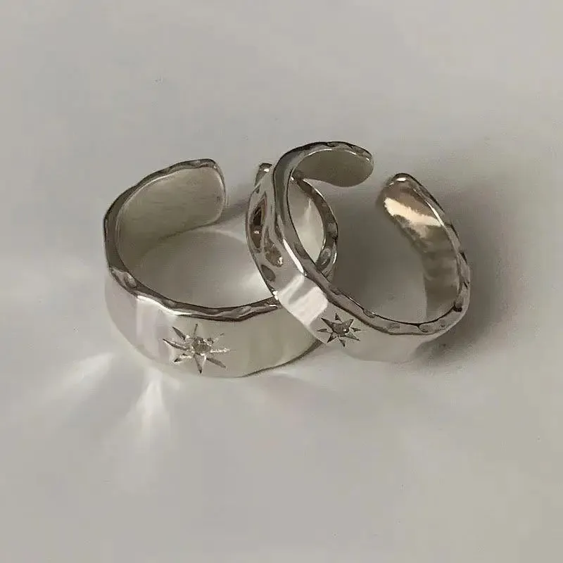 2pcs Y2K Shiny Star Opened Rings for Men Women Hiphop Star Zircon Stainless Steel Ring Punk Unisex Couple Rings Party Jewelry