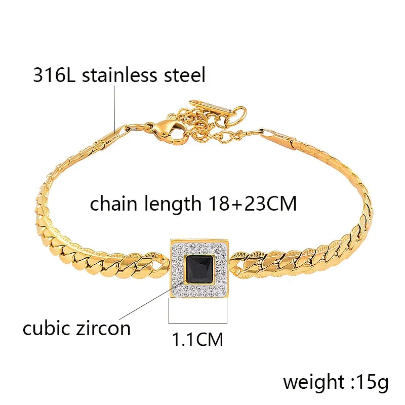 316L Stainless Steel Luxury Square Cubic Zircon Bracelets For Women