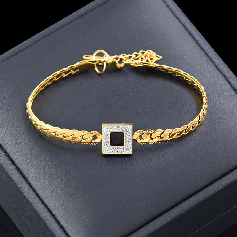 316L Stainless Steel Luxury Square Cubic Zircon Bracelets For Women