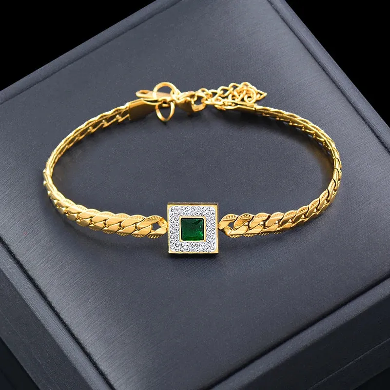 316L Stainless Steel Luxury Square Cubic Zircon Bracelets For Women