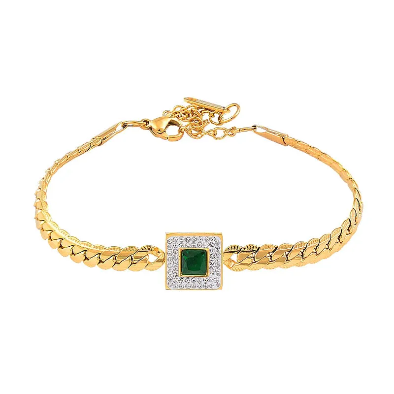 316L Stainless Steel Luxury Square Cubic Zircon Bracelets For Women