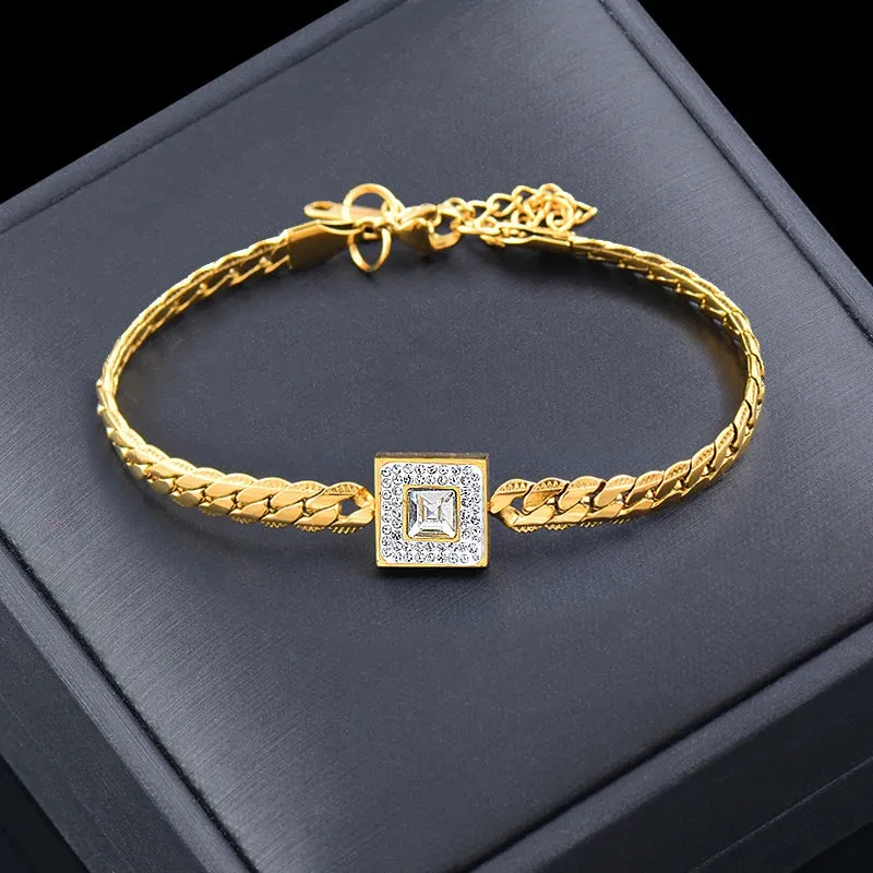 316L Stainless Steel Luxury Square Cubic Zircon Bracelets For Women