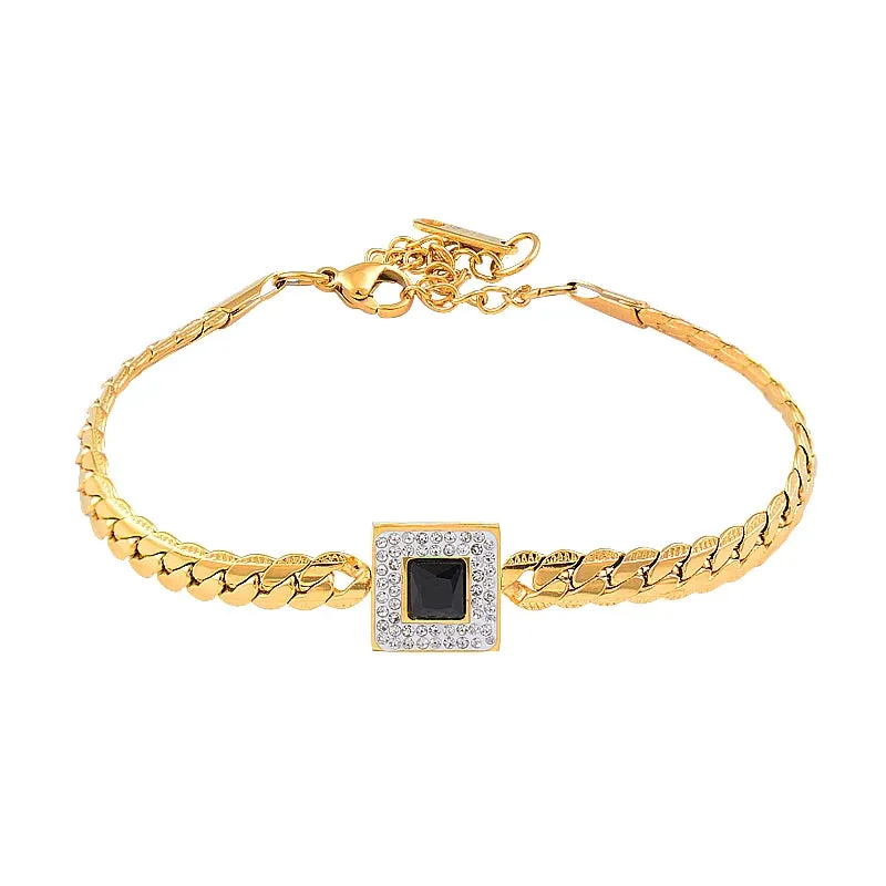 316L Stainless Steel Luxury Square Cubic Zircon Bracelets For Women