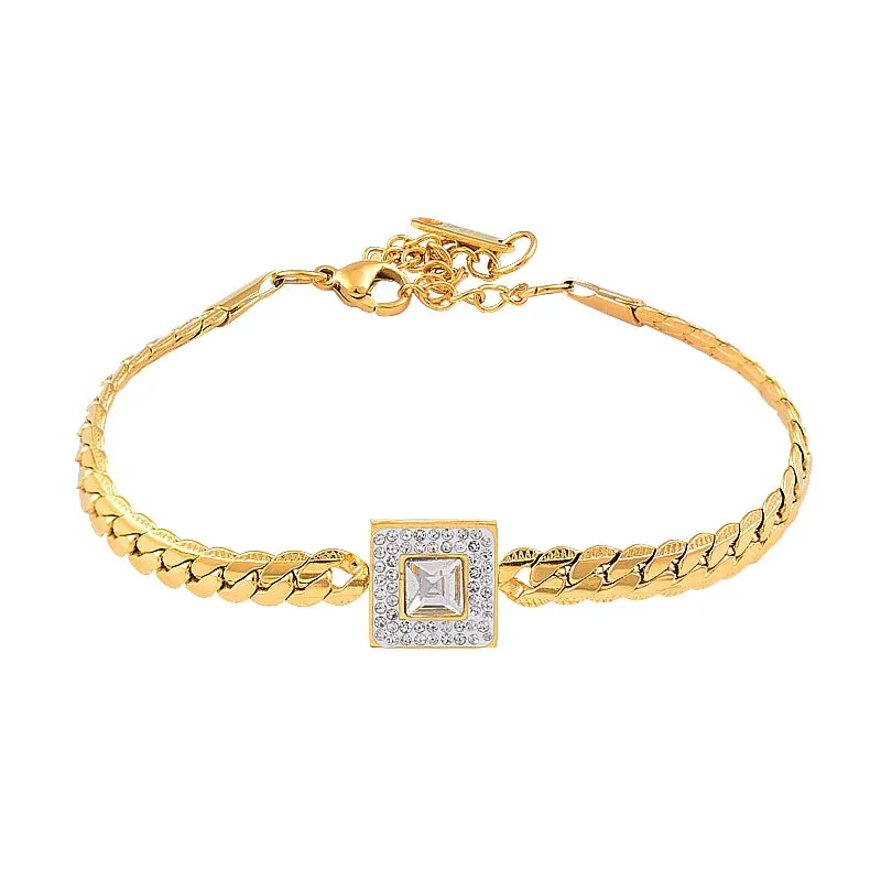 316L Stainless Steel Luxury Square Cubic Zircon Bracelets For Women