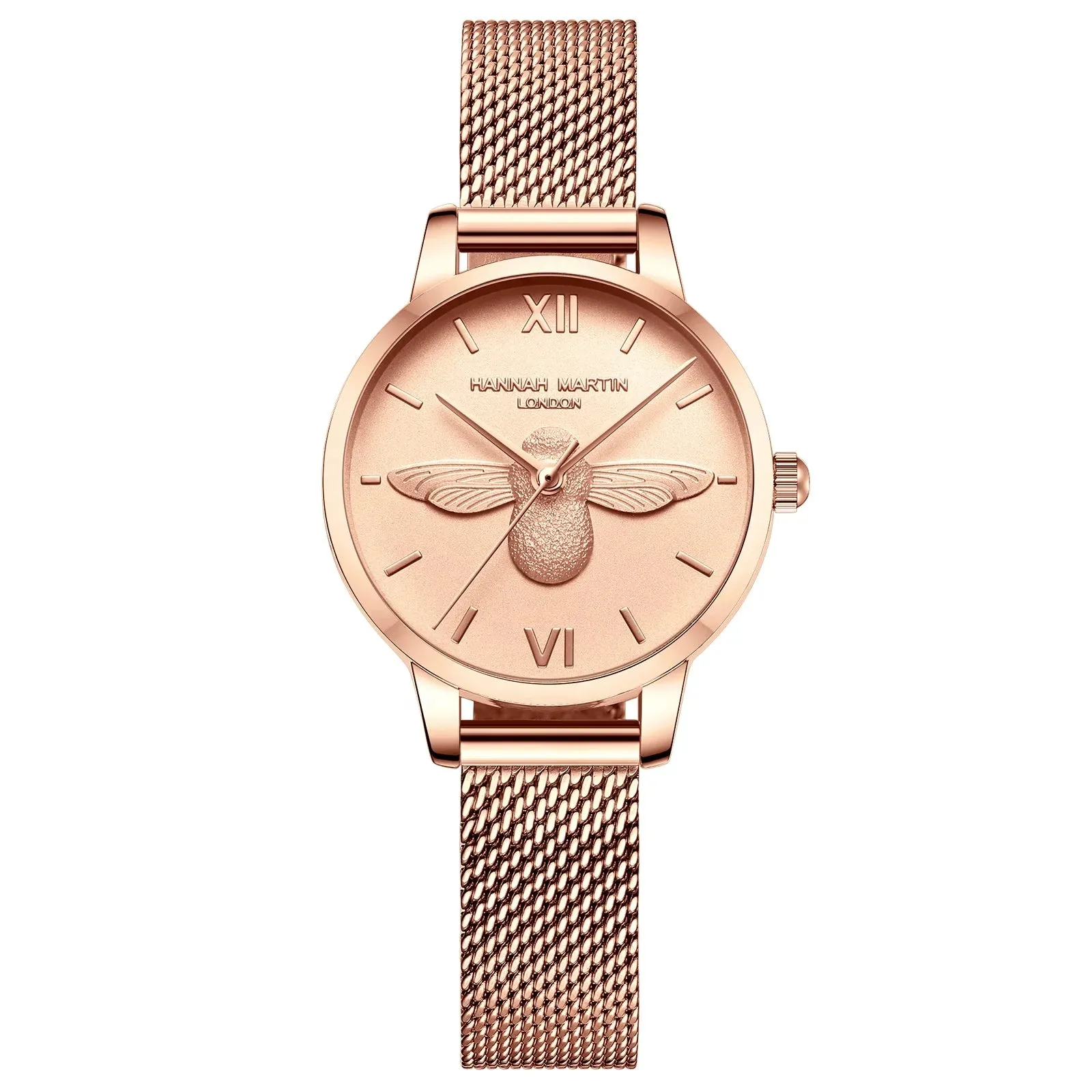 3D Bee Dial Stainless Steel Female Quartz Watch (Rose Gold, Green, White)