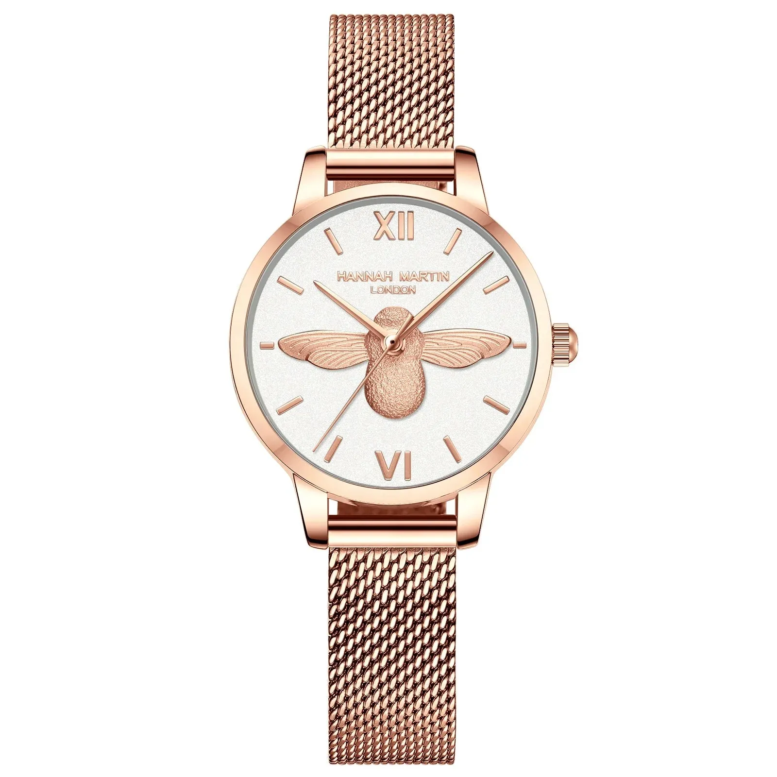 3D Bee Dial Stainless Steel Female Quartz Watch (Rose Gold, Green, White)