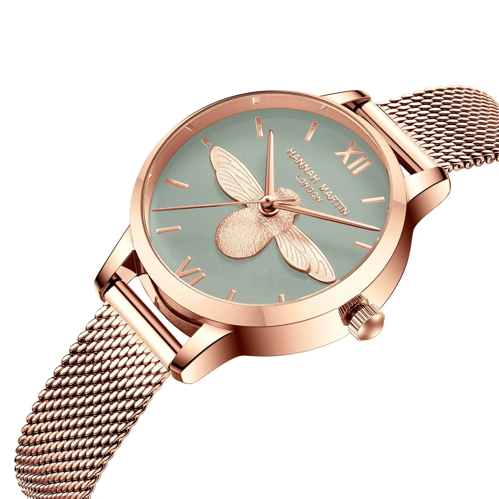 3D Bee Dial Stainless Steel Female Quartz Watch (Rose Gold, Green, White)