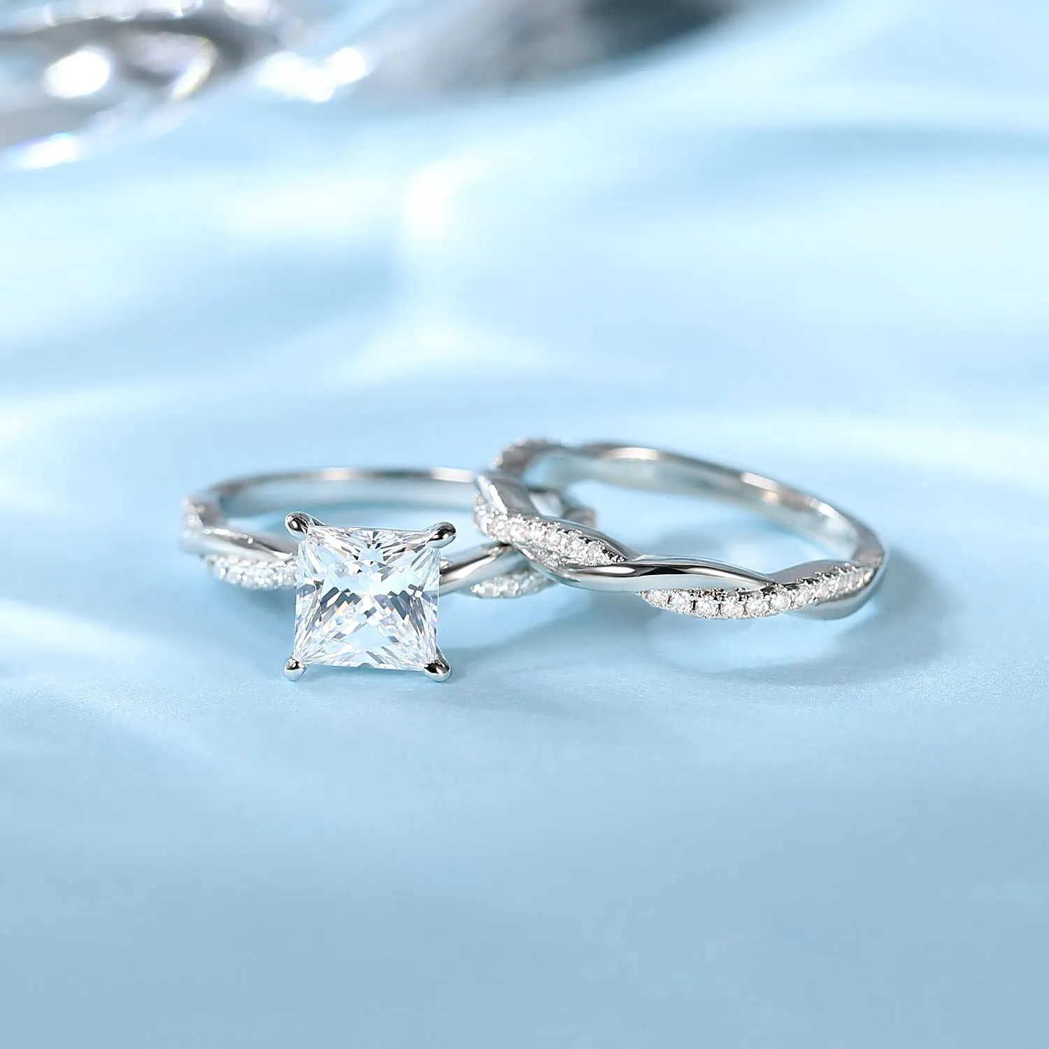 925 Silver Princess Cut Cubic Zirconia Wedding Ring Set