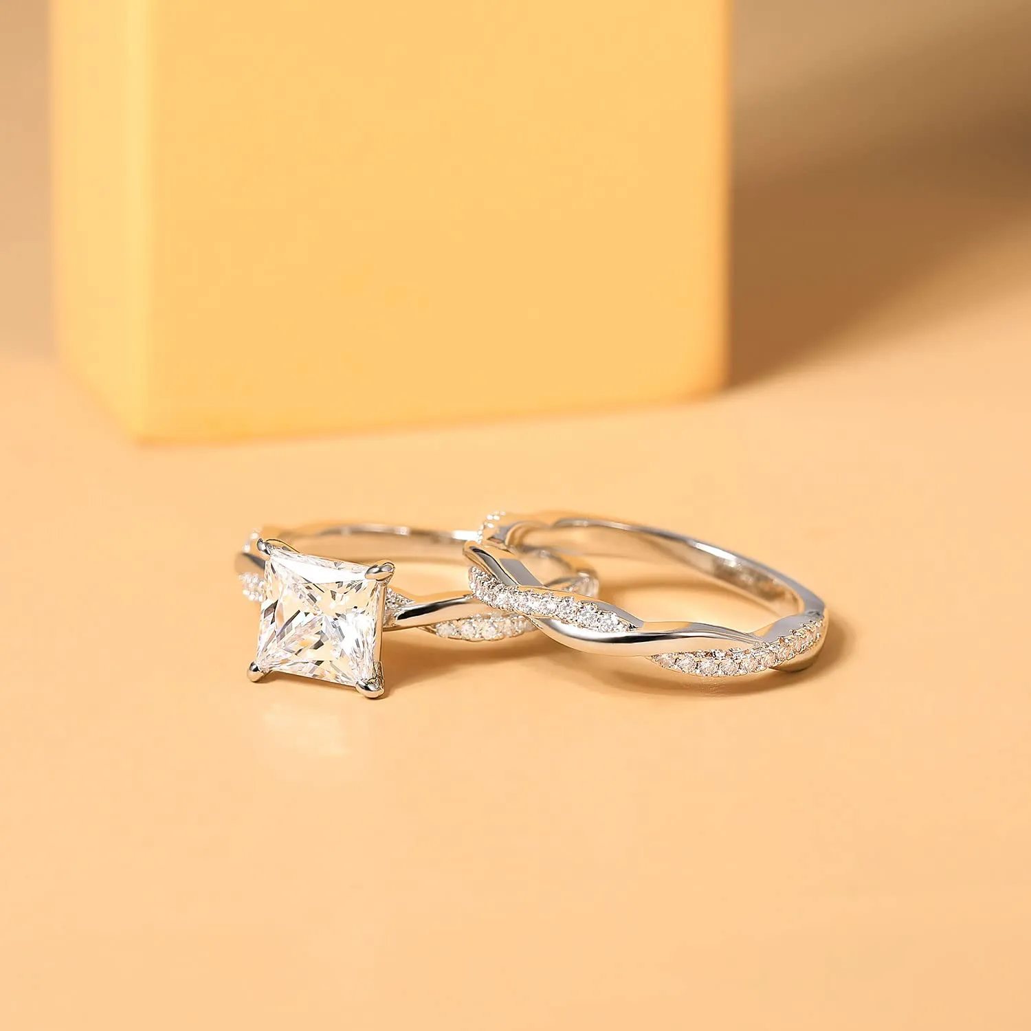 925 Silver Princess Cut Cubic Zirconia Wedding Ring Set