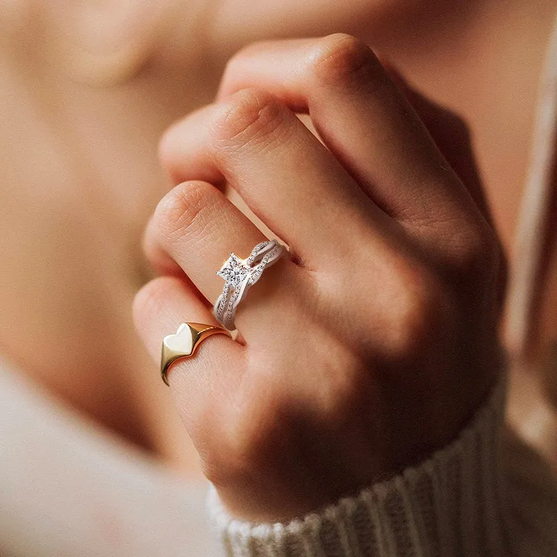925 Silver Princess Cut Cubic Zirconia Wedding Ring Set
