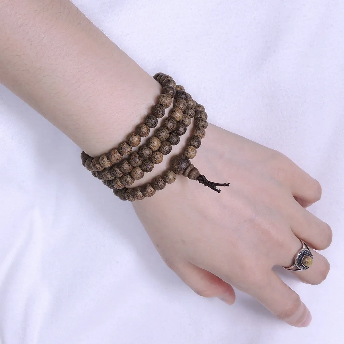 Agarwood 108 Beads 6.5mm Vietnamese Golden Agarwood/ Eaglewood/ Gaharu Men Women Stretchable Mala Bracelet/Necklace DiyNotion AW008 金絲土沉香