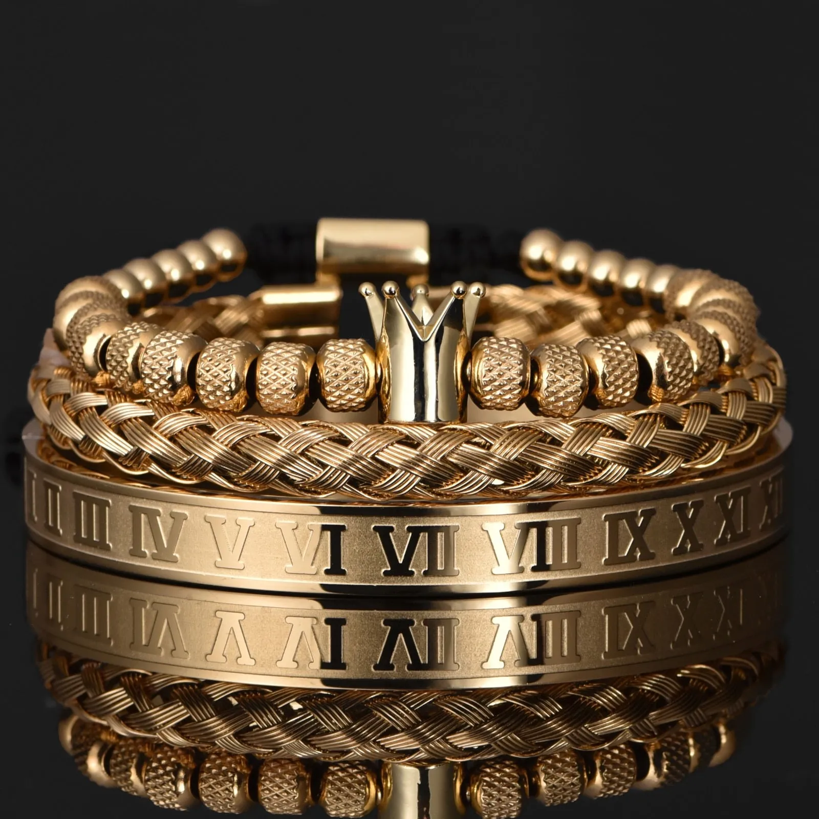 Aidase  Luxury Roman Royal Crown Charm Bracelet Men Stainless Steel Geometry Pulseiras Men Open Adjustable Bracelets Couple Jewelry Gift