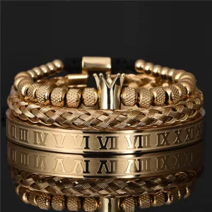 Aidase  Luxury Roman Royal Crown Charm Bracelet Men Stainless Steel Geometry Pulseiras Men Open Adjustable Bracelets Couple Jewelry Gift