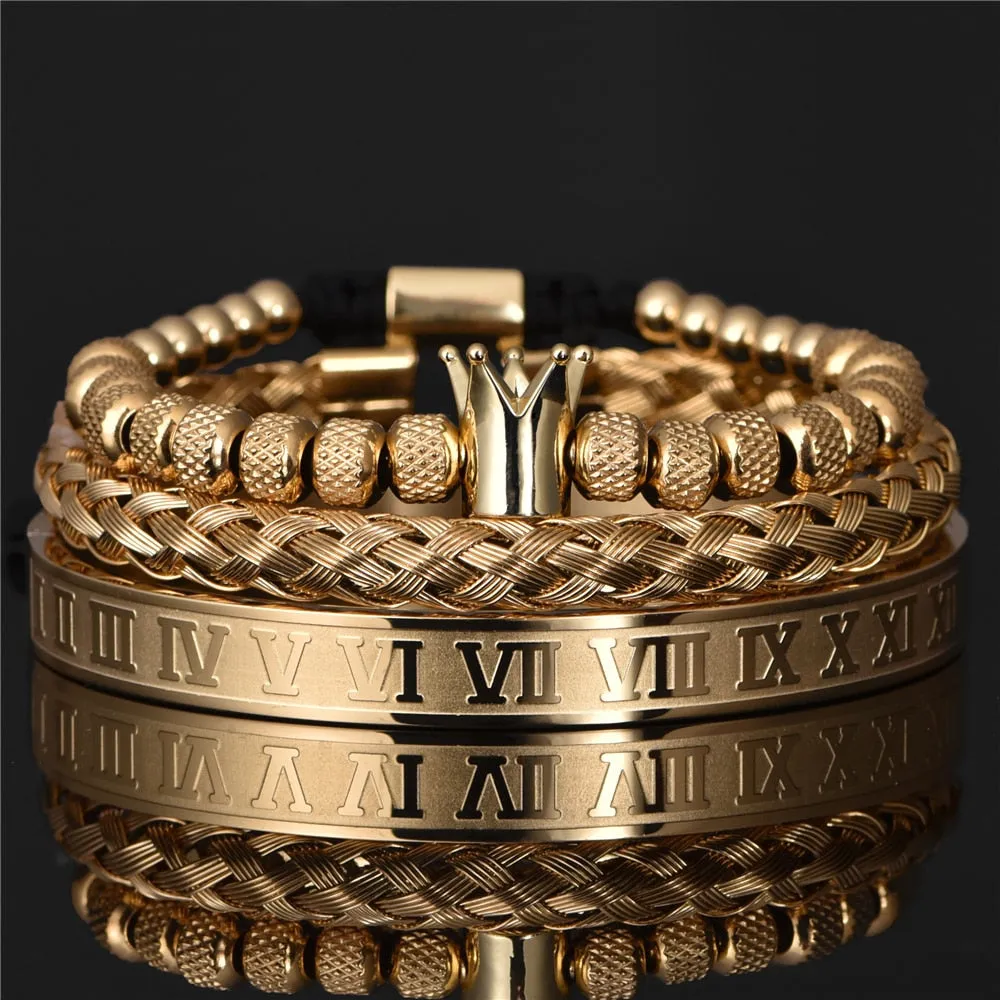 Aidase  Luxury Roman Royal Crown Charm Bracelet Men Stainless Steel Geometry Pulseiras Men Open Adjustable Bracelets Couple Jewelry Gift