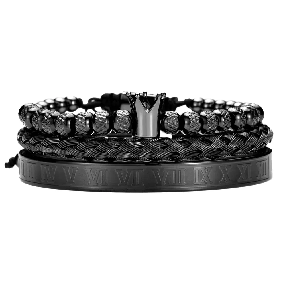 Aidase  Luxury Roman Royal Crown Charm Bracelet Men Stainless Steel Geometry Pulseiras Men Open Adjustable Bracelets Couple Jewelry Gift