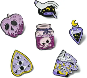 Airssory 6 pcs 6 Styles Magical Theme Alloy Enamel Pins Set Skull Halloween Gothic Theme Brooches Lapel Pin for Bag Jacket Backpack Hat Clothes Purse Badges Jewelry Crafts