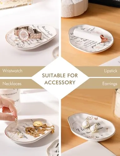 AISBUGUR Jewelry Dish Set of 2, Large Jewelry Tray for More Jewelry Ring Dish Jewelry Bowl with Beautiful Package and Greeting Card Perfect for Birthday Gifts for Women(Daughter)
