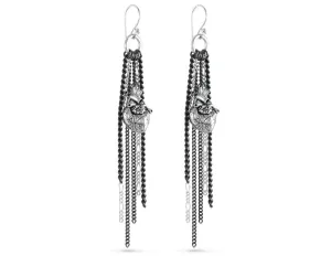 Anatomical Heart Tassel Earrings - Silver