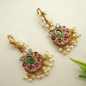 Antique Gold AD Kemp Flower Hook Drop Earrings
