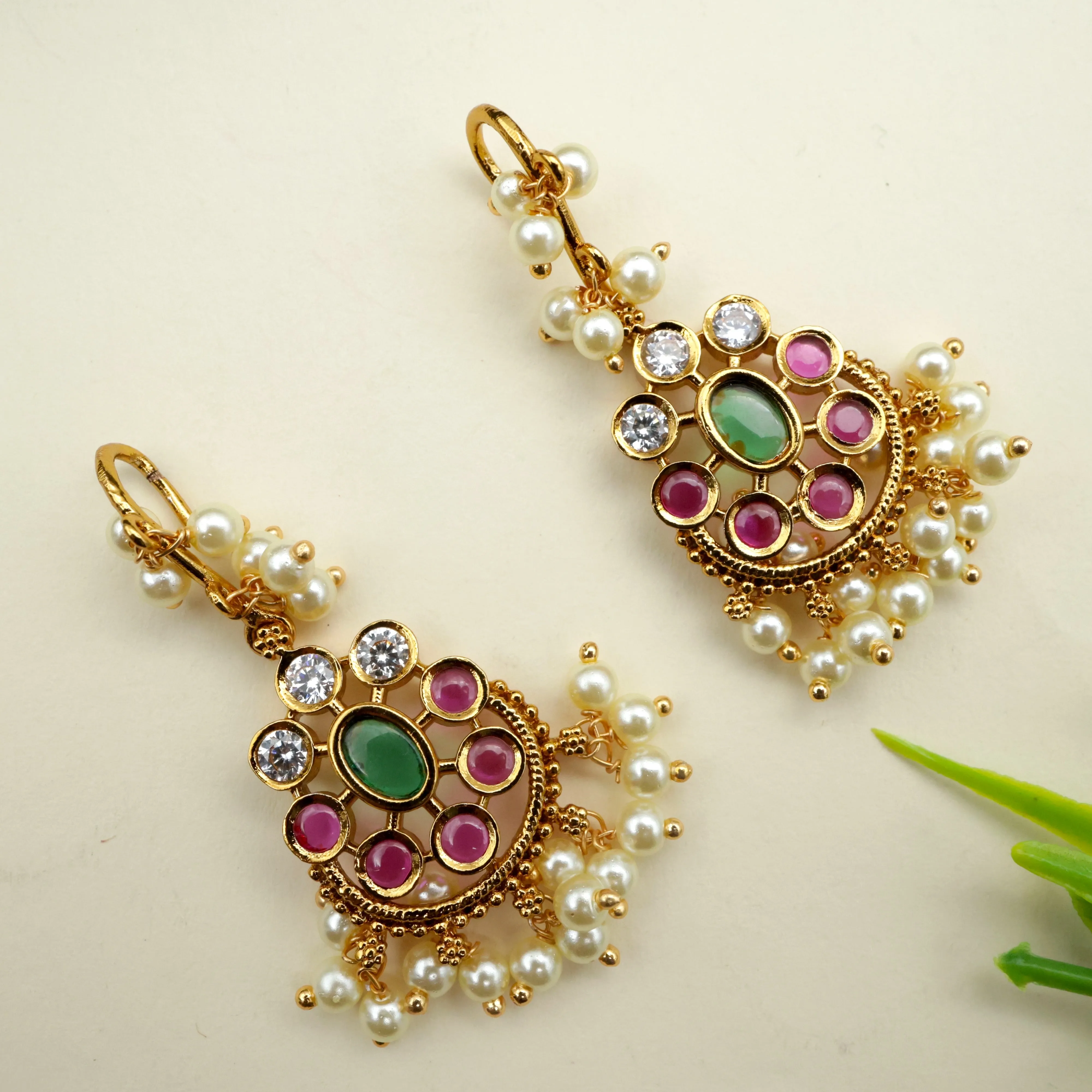 Antique Gold AD Kemp Flower Hook Drop Earrings