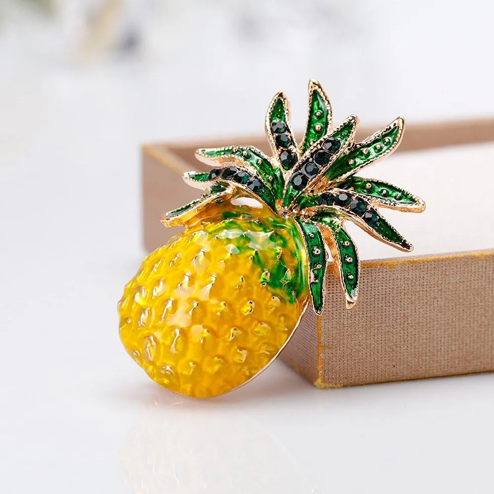 AOCHEE Fruit Brooch Pineapple Brooches for Women Crystal Brooches Fruit