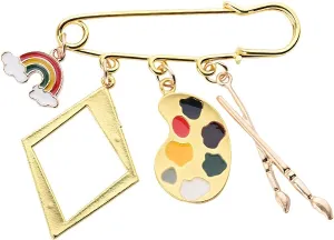 Art Palette Brooch Gold Pin for Women Men Vintage Painters Palette Lapel Pin for Dress Clothes Pant Bag Charms Gold Brooch Pins for Women Artist Painter Gifts for Art Teacher Art Student