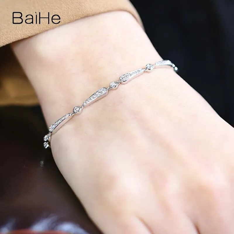 BAIHE Solid 14K White Gold H/SI Natural Diamond Luxury Bracelet Women men Wedding Trendy Fine Jewelry pulseras mujer pulseras