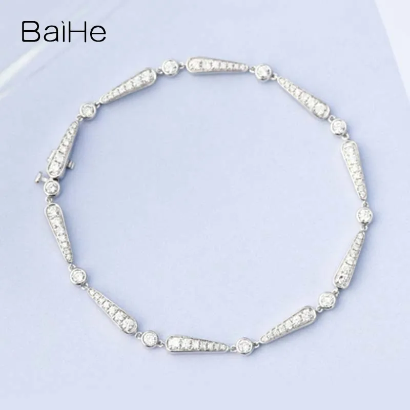 BAIHE Solid 14K White Gold H/SI Natural Diamond Luxury Bracelet Women men Wedding Trendy Fine Jewelry pulseras mujer pulseras