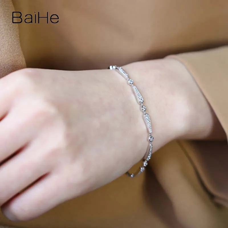 BAIHE Solid 14K White Gold H/SI Natural Diamond Luxury Bracelet Women men Wedding Trendy Fine Jewelry pulseras mujer pulseras