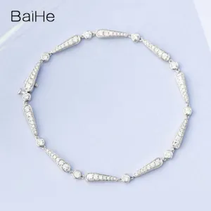 BAIHE Solid 14K White Gold H/SI Natural Diamond Luxury Bracelet Women men Wedding Trendy Fine Jewelry pulseras mujer pulseras