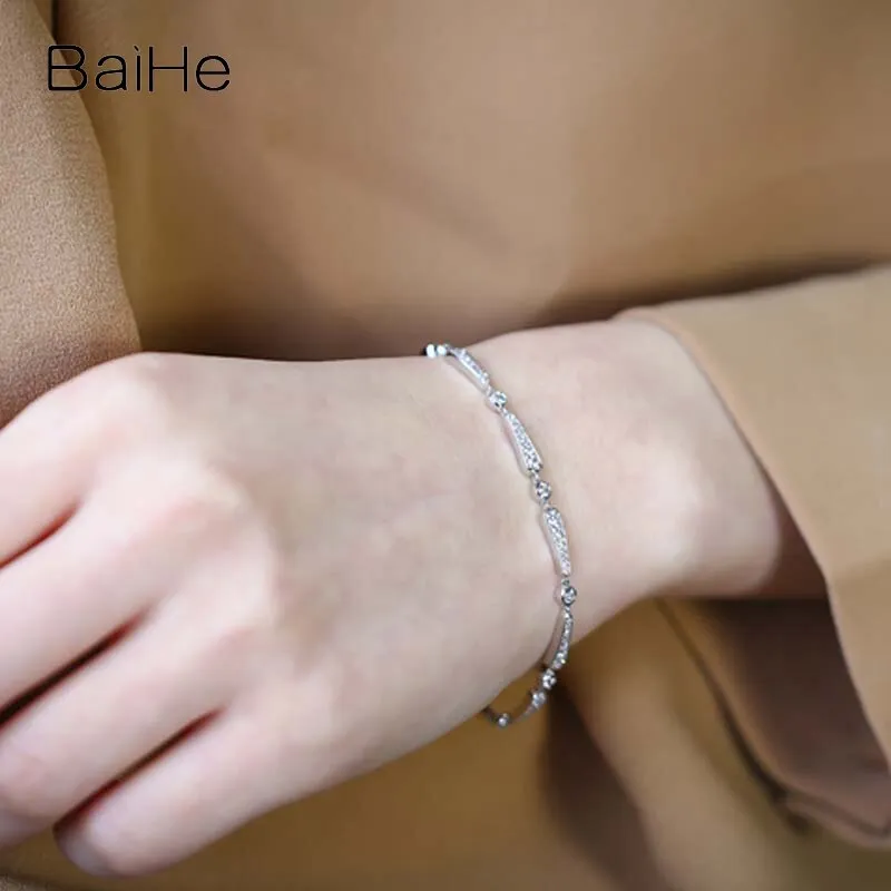 BAIHE Solid 14K White Gold H/SI Natural Diamond Luxury Bracelet Women men Wedding Trendy Fine Jewelry pulseras mujer pulseras
