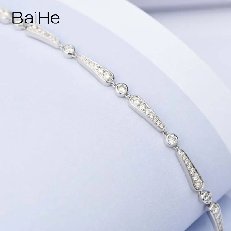 BAIHE Solid 14K White Gold H/SI Natural Diamond Luxury Bracelet Women men Wedding Trendy Fine Jewelry pulseras mujer pulseras