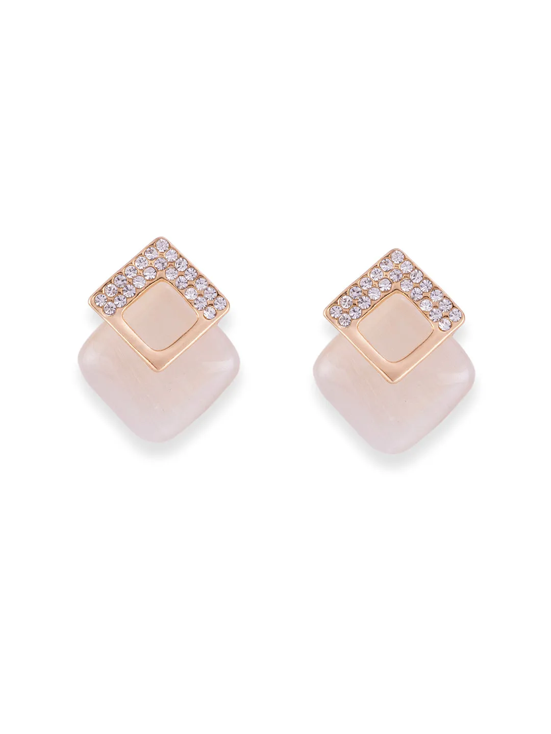 Beige Marble Stud Earrings with Rhinestones| Classy and Elegant Beige Stud Earrings